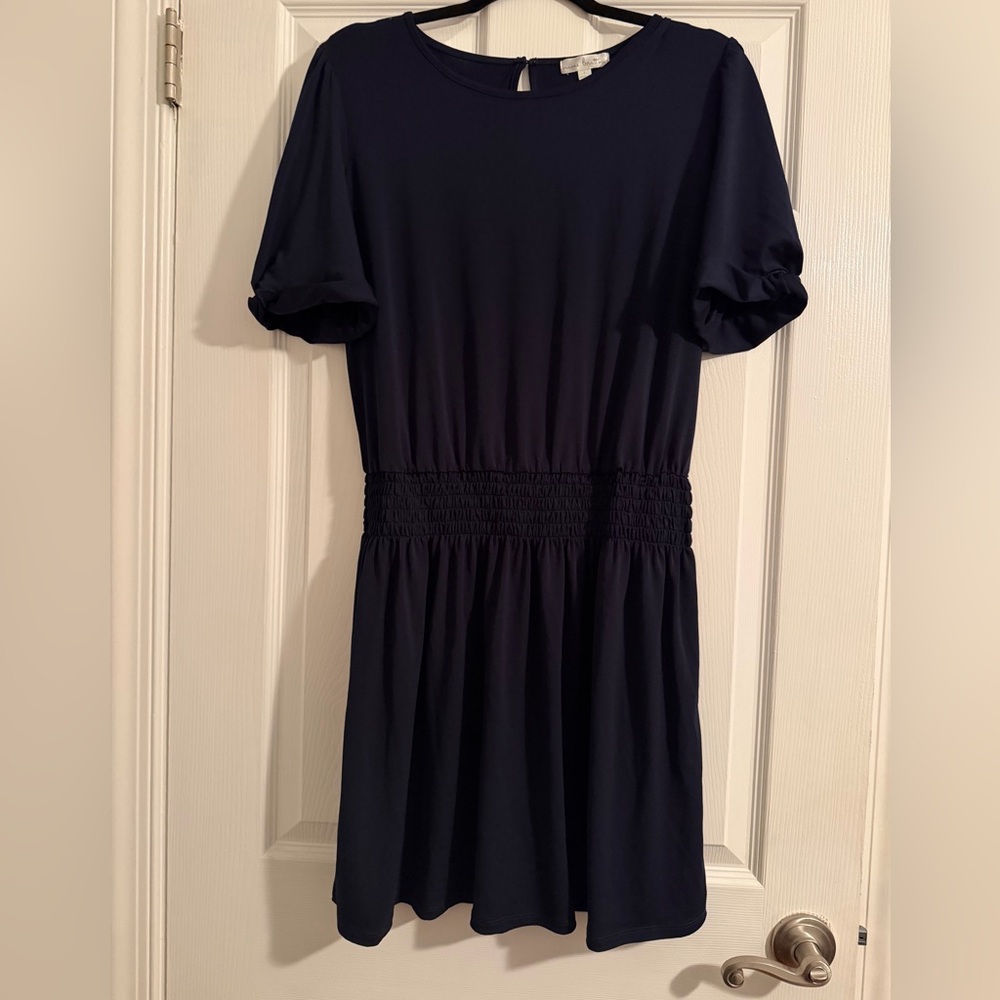 Nine Britton Navy Smocked-Waist Dress – Size L